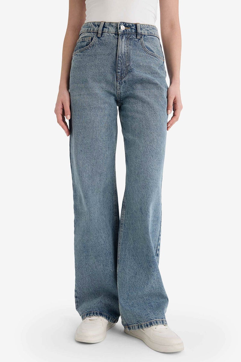 DeFacto Blue Woman Straight Fit High Waist Jeans Casual - Image 3